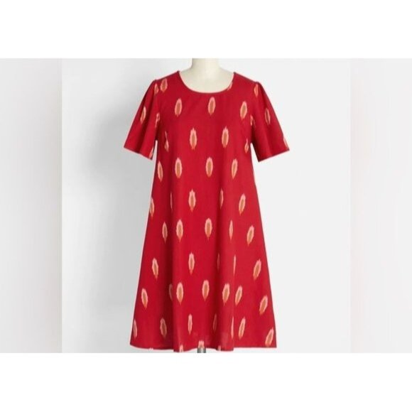 2/$30 Mata Traders Small Cherry Red Ikat A-Line Dress 100% Cotton NWT - Picture 1 of 14